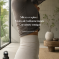 Femme pratiquant des exercices de respiration relaxants dans un environnement calme.