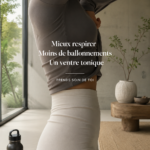 Femme pratiquant des exercices de respiration relaxants dans un environnement calme.