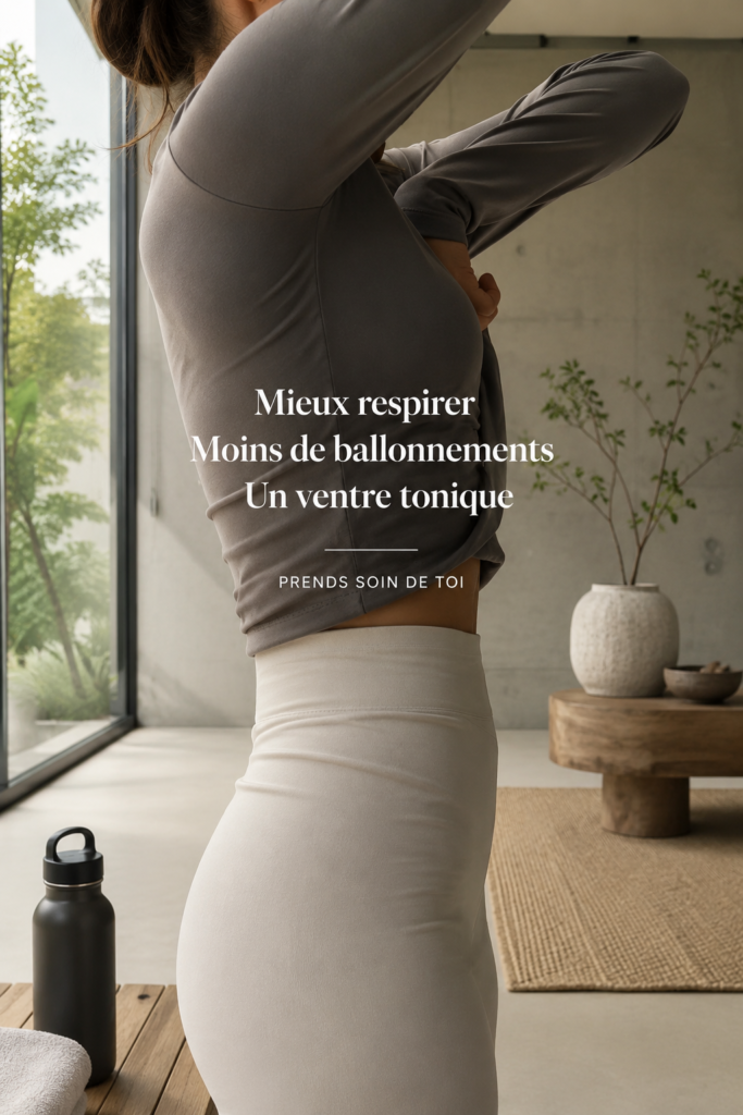 Femme pratiquant des exercices de respiration relaxants dans un environnement calme.