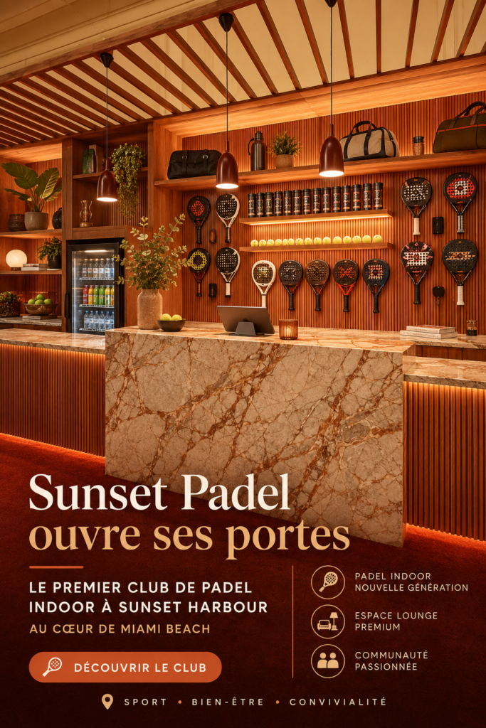 Photographie du nouveau club de padel intérieur à Miami Beach.