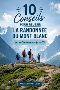 Famille en randonnée avec vue sur le Mont Blanc