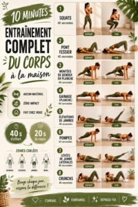 Femme en train de faire un entraînement complet de 10 minutes à la maison
