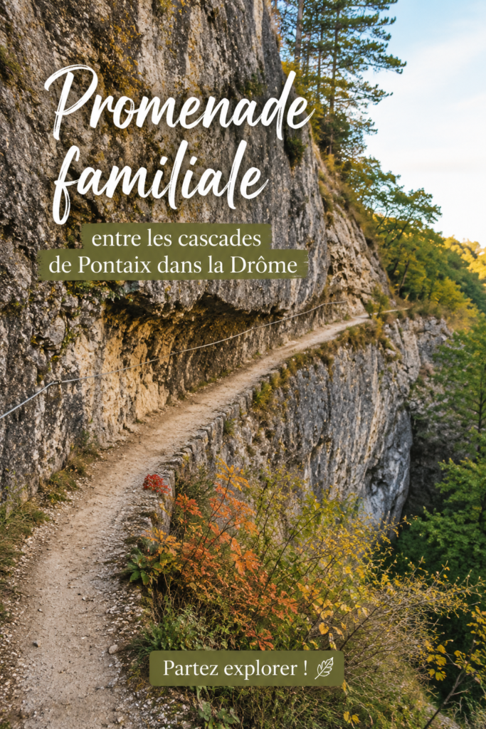 Une vue des cascades de Pontaix entourées de verdure, idéale pour une promenade familiale.