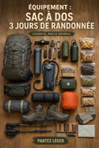 Femme souriante préparant son sac à dos pour une randonnée de trois jours dans la nature