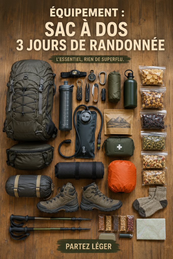 Femme souriante préparant son sac à dos pour une randonnée de trois jours dans la nature