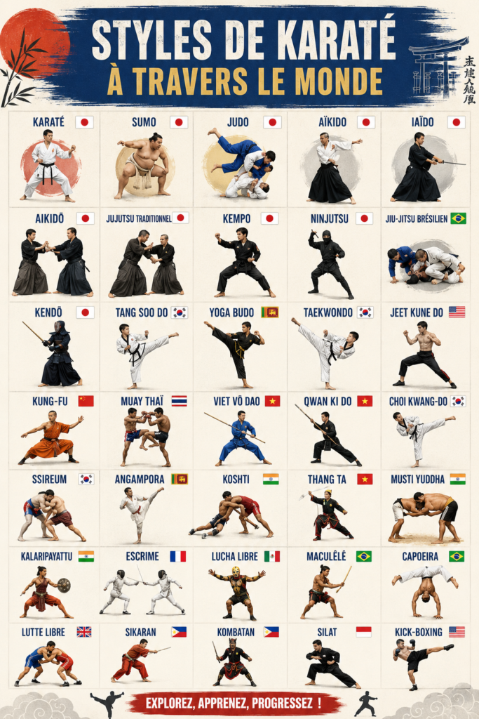 Image illustrant différents styles de karaté dans le monde