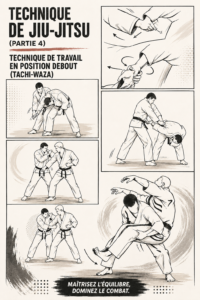Femme pratiquant le Tati-Waza en Ju-Jitsu, illustrant des techniques debout.