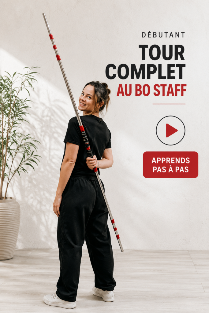 Femme pratiquant le spin d'un Bo Staff en plein air