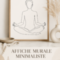 Impression d'art minimaliste représentant une pose de yoga sur fond neutre.
