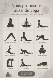 Femme pratiquant le yoga dans son salon, représentant le bien-être et la sérénité.