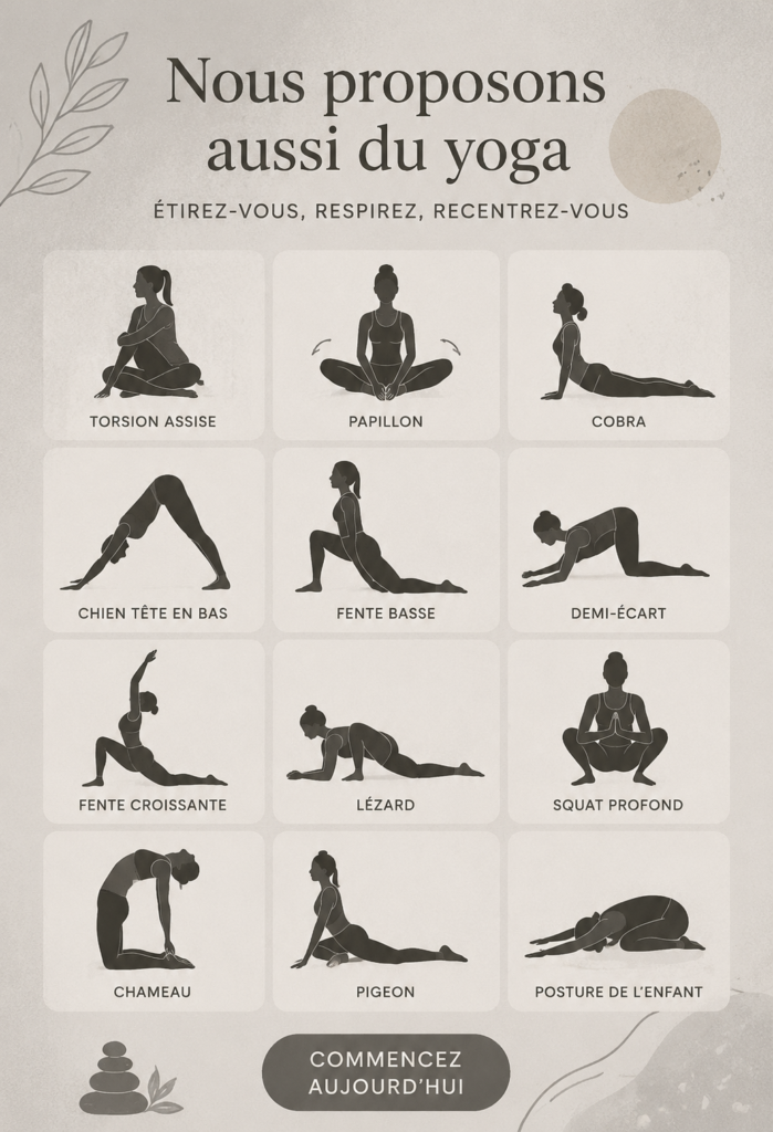 Femme pratiquant le yoga dans son salon, représentant le bien-être et la sérénité.