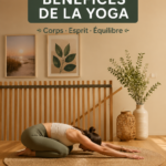 Femme pratiquant le yoga dans un environnement calme et serein, symbolisant le bien-être et l'équilibre.