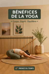 Femme pratiquant le yoga dans un environnement calme et serein, symbolisant le bien-être et l'équilibre.