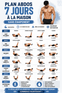Femme faisant des exercices d'abdos à la maison, montrant une posture correcte et déterminée.