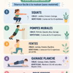 Femme réalisant un entraînement complet à domicile, illustrant une routine accessible sans équipement.