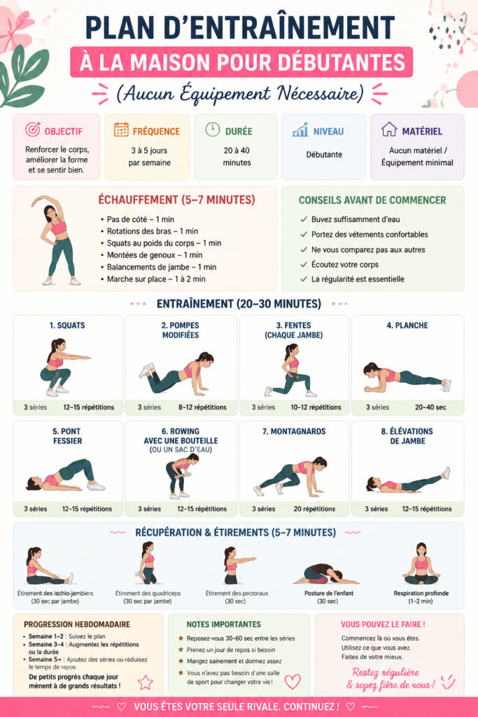 Femme pratiquant des exercices à la maison sans équipement, en utilisant un tapis de yoga.