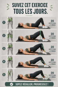 Femme effectuant un exercice quotidien de renforcement musculaire à domicile.