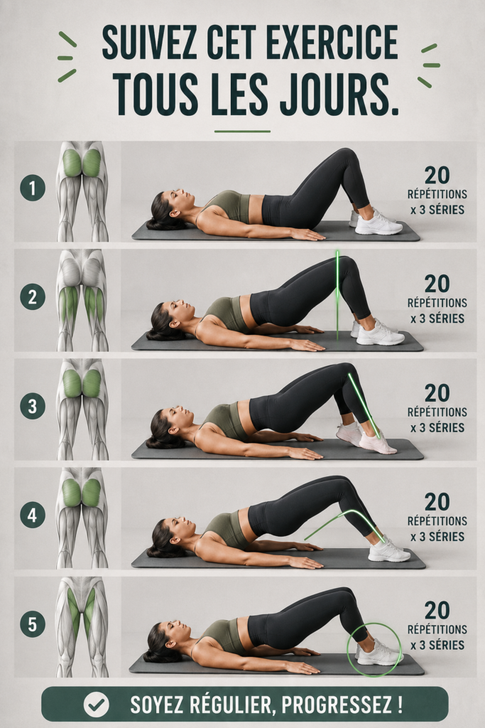 Femme effectuant un exercice quotidien de renforcement musculaire à domicile.