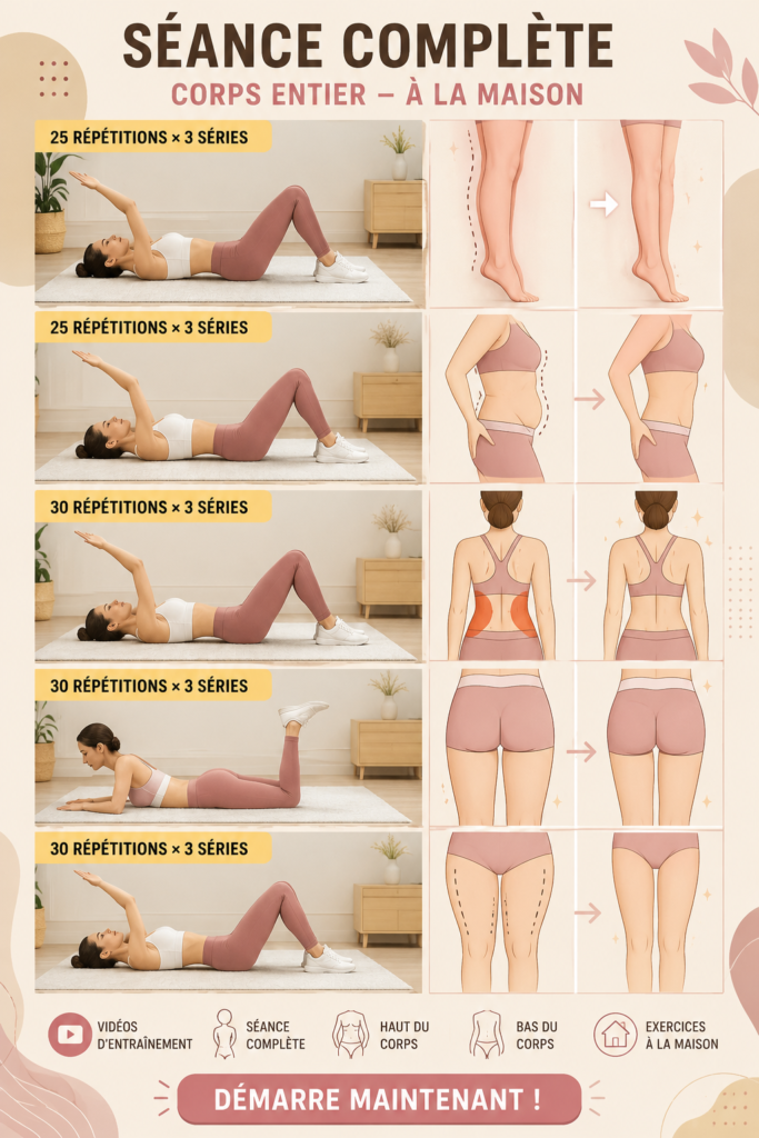 Femme effectuant des exercices complets à domicile