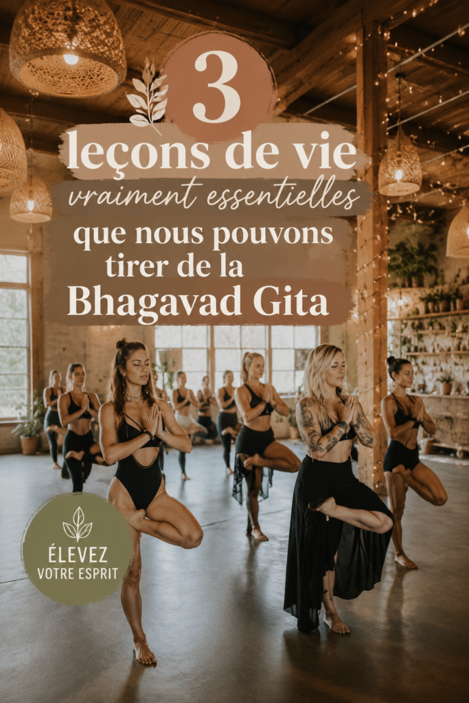 Couverture d'un livre avec des illustrations inspirantes de la Bhagavad Gita.