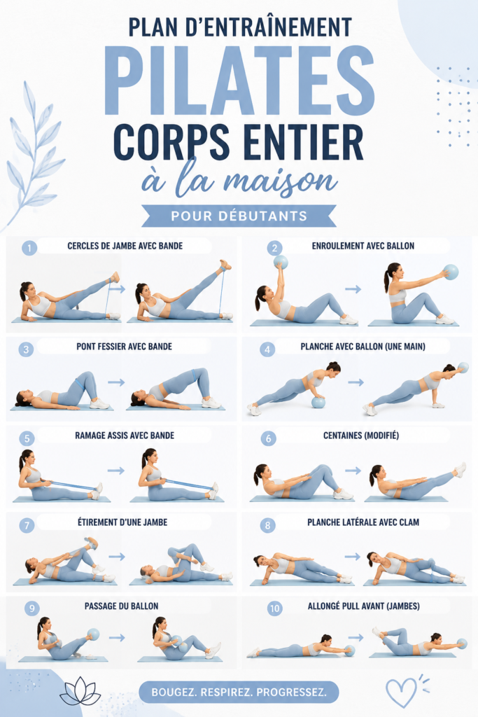 Femme réalisant des exercices de Pilates à domicile sur un tapis
