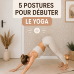 Femme pratiquant le yoga chez elle en position de méditation.