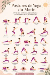 Posters de yoga matinal avec 10 poses équilibrantes affichées