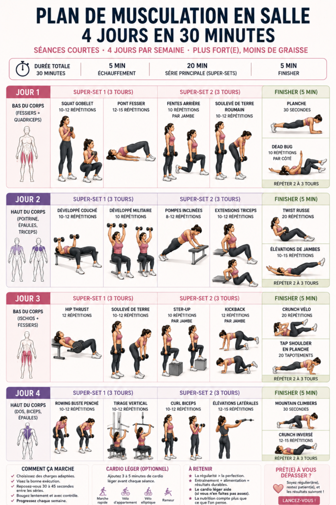 Femme réalisant une séance de gym de 30 minutes