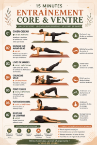 Femme pratiquant des exercices abdominaux dans son salon