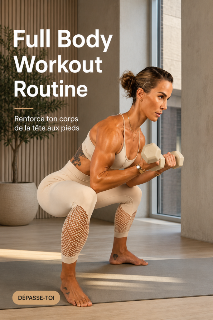 Femme réalisant une routine de fitness complète dans son salon