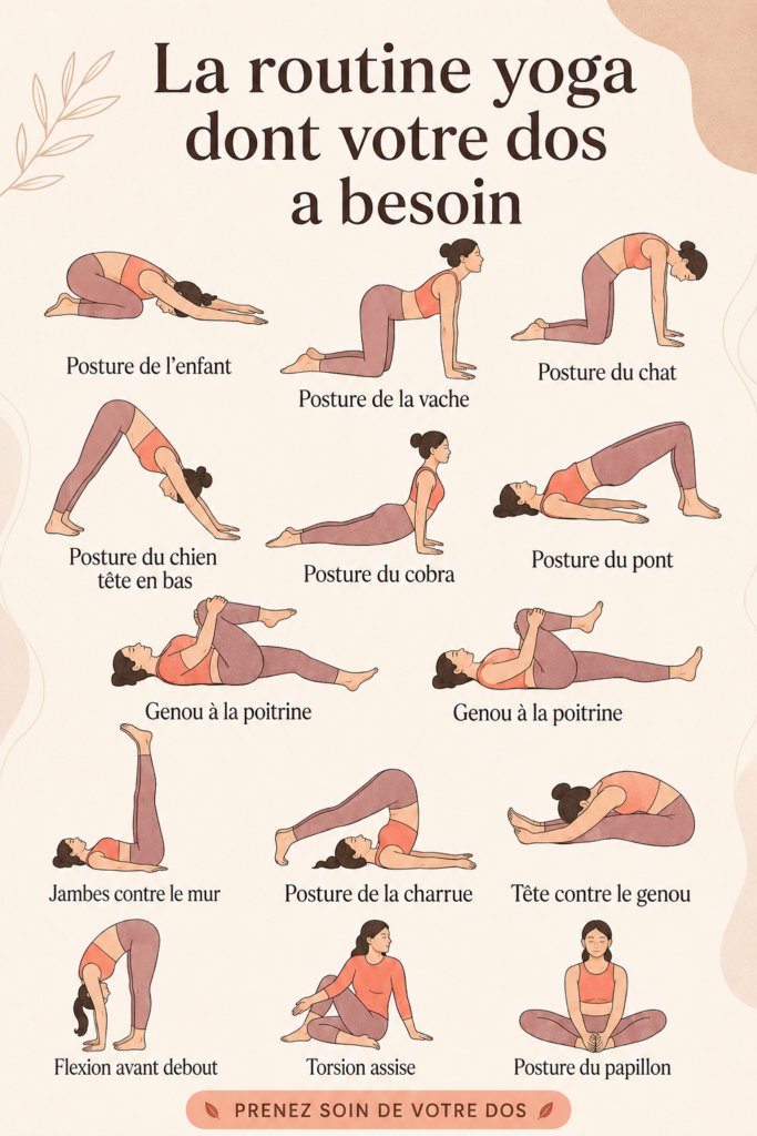 Femme pratiquant le yoga pour soulager les douleurs dans le dos.