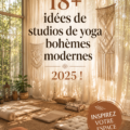 Studio de yoga au design moderne et boho avec des éléments apaisants.