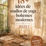 Studio de yoga au design moderne et boho avec des éléments apaisants.