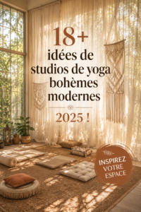 Studio de yoga au design moderne et boho avec des éléments apaisants.