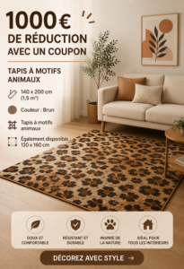Tapis animal élégant dans un salon moderne, ajoutant une touche de chaleur à la décoration.