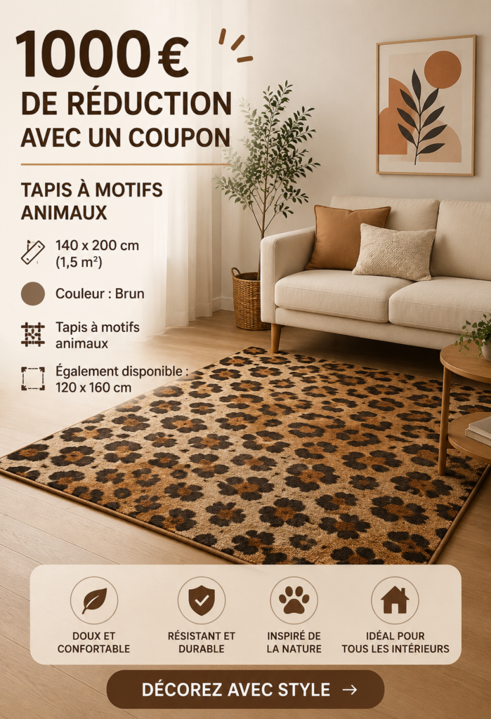 Tapis animal élégant dans un salon moderne, ajoutant une touche de chaleur à la décoration.