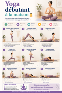 Femme pratiquant le yoga dans un salon, posture de relaxation