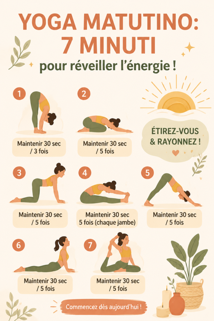Femme pratiquant le yoga matinal dans un cadre apaisant.