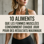 Une sélection d'aliments nutritionnels pour les femmes bodybuildeuses comprenant des légumes, des protéines et des céréales