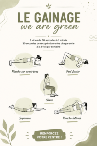 Femme en train de faire un exercice de gainage sur un tapis de yoga.