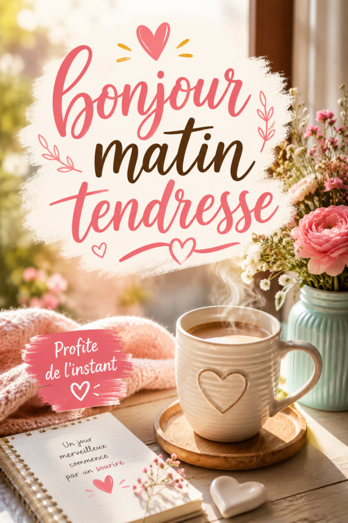 Une tasse de thé chaud sur une table du matin, baignée de lumière douce, évoquant la tendresse.