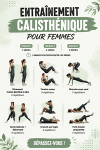 Femme s'entraînant au calisthénics en extérieur, défiant la gravité avec des exercices de poids de corps.