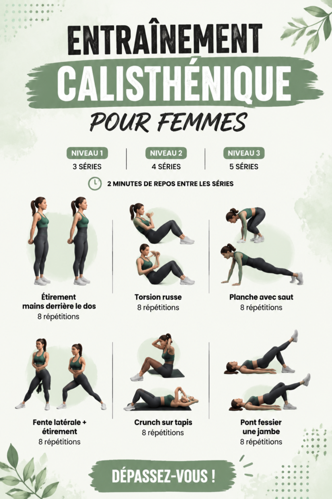 Femme s'entraînant au calisthénics en extérieur, défiant la gravité avec des exercices de poids de corps.