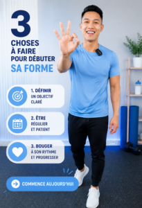 Femme souriante dans un environnement de fitness à la maison, prête à commencer son parcours sportif.