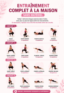 Femme en train de faire des exercices de fitness à la maison sans équipement.