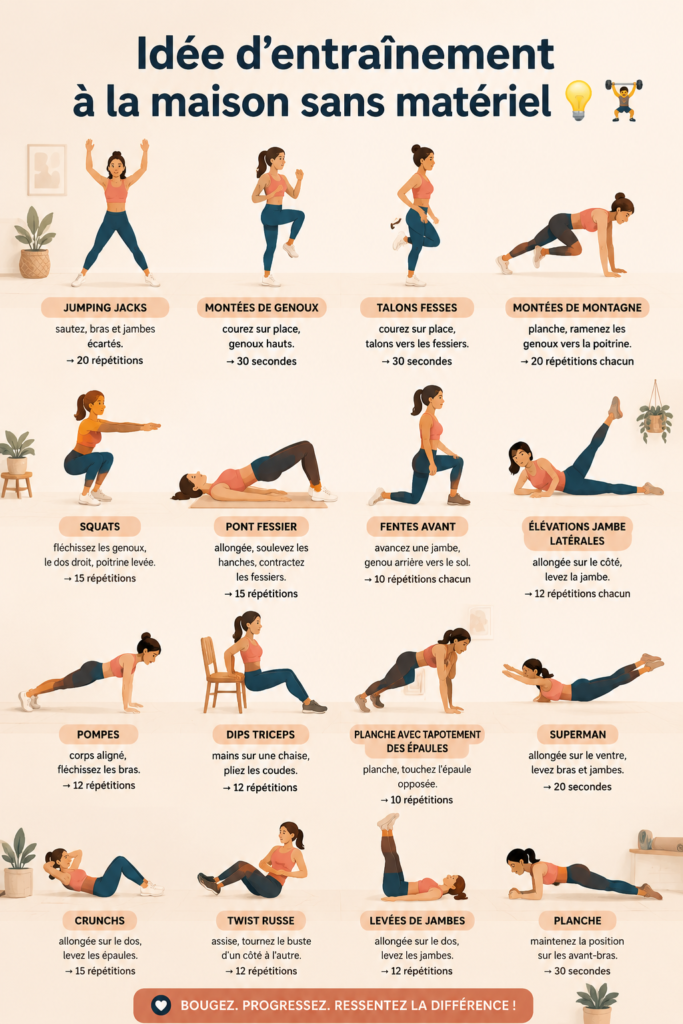Femme faisant des exercices à la maison sans équipement