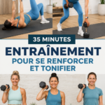 Femme en pleine séance d'entraînement de force à domicile