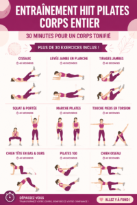 Femme en pleine séance de HIIT Pilates, souriante et dynamique