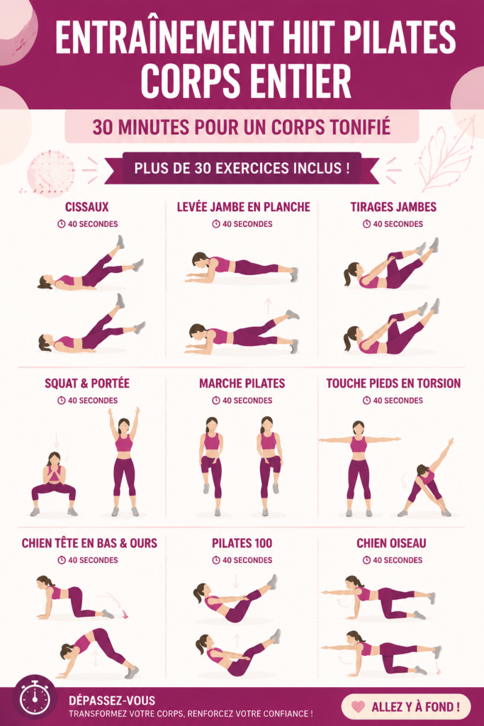 Femme en pleine séance de HIIT Pilates, souriante et dynamique