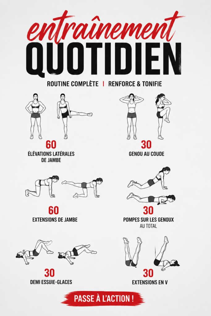 Femme faisant des exercices de fitness à la maison, illustration d'une routine quotidienne